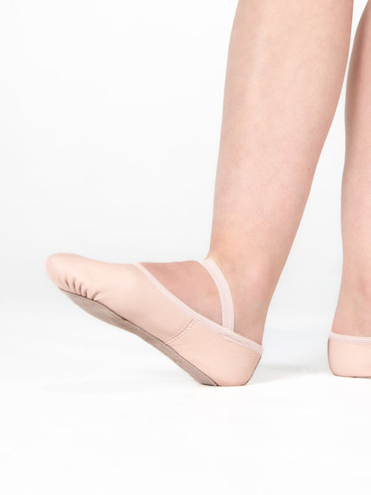 Leather Full Sole Ballet Slipper- Adult - Theatrical Pink, flexed foot