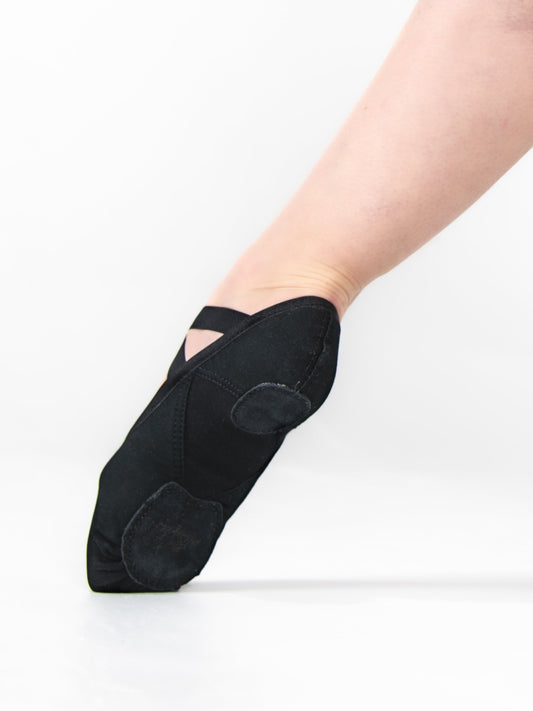 4-Way Stretch Canvas Split Sole Ballet Slipper - Child - Black, pointed foot