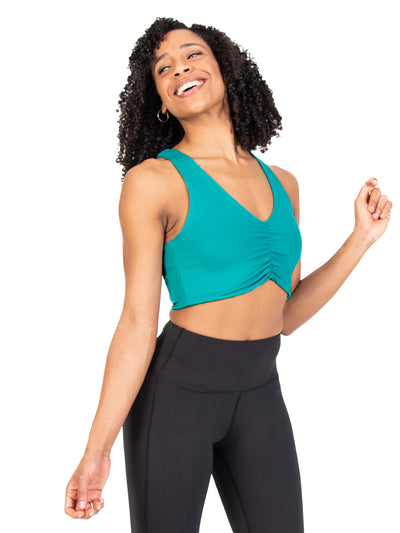 Recycled Poly Shirred Front Racerback Sports Bra