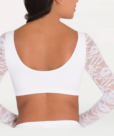 Long Sleeve Scoop Neck Bra With Lace Sleeves - WOMENS