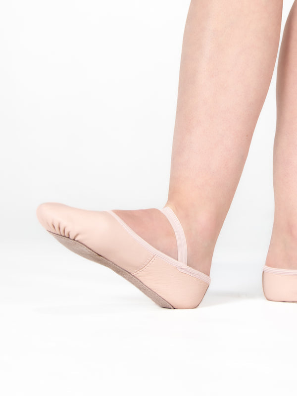 Leather Full Sole Ballet Slipper- Adult - Theatrical Pink, flexed foot