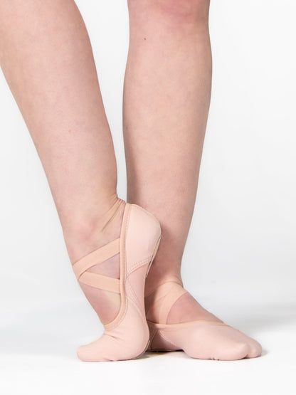 4-Way Stretch Canvas Split Sole Ballet Slipper - Child - Peach, arched foot
