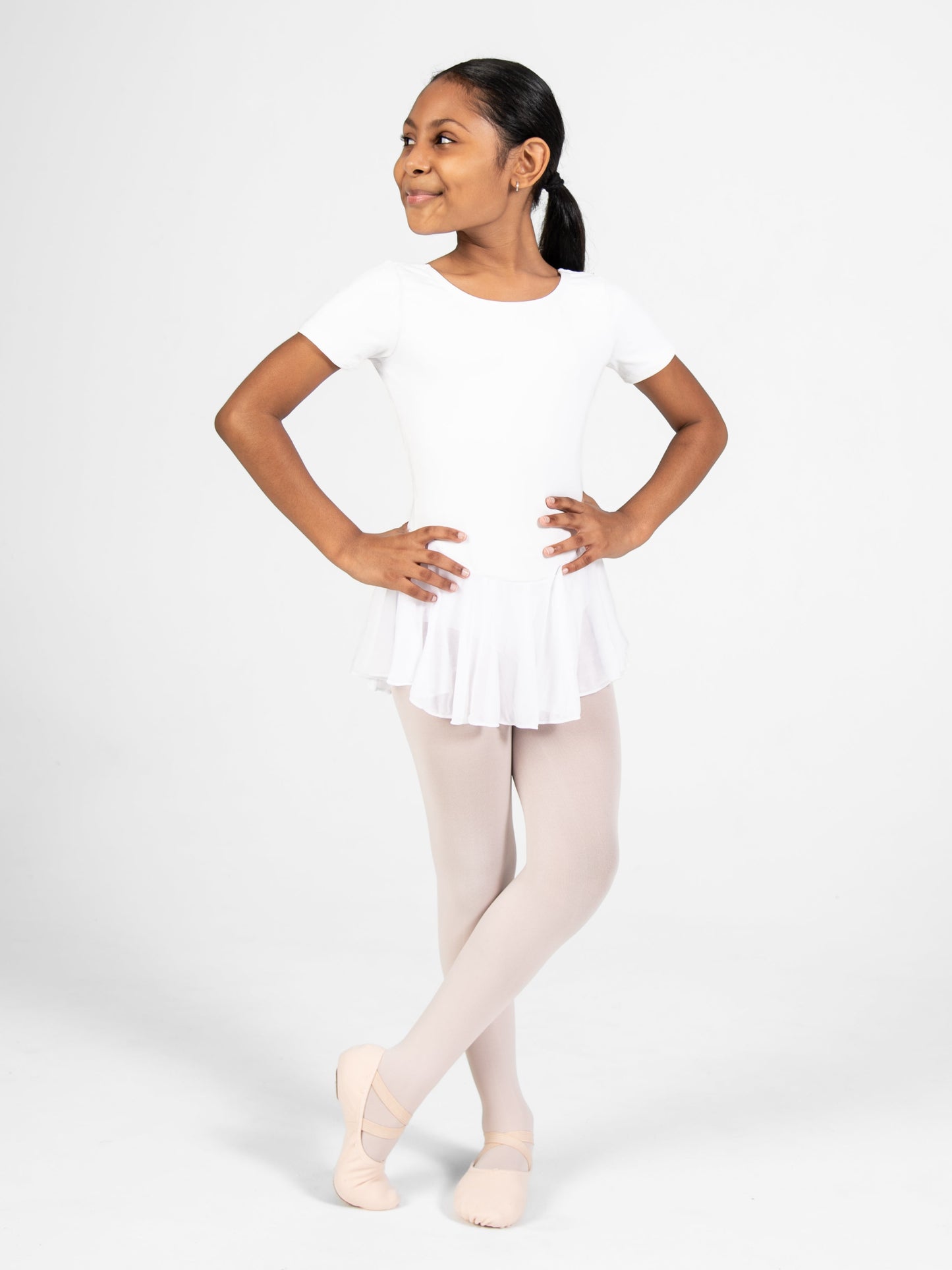 ProWear Short Sleeve Dress with Chiffon Skirt - White