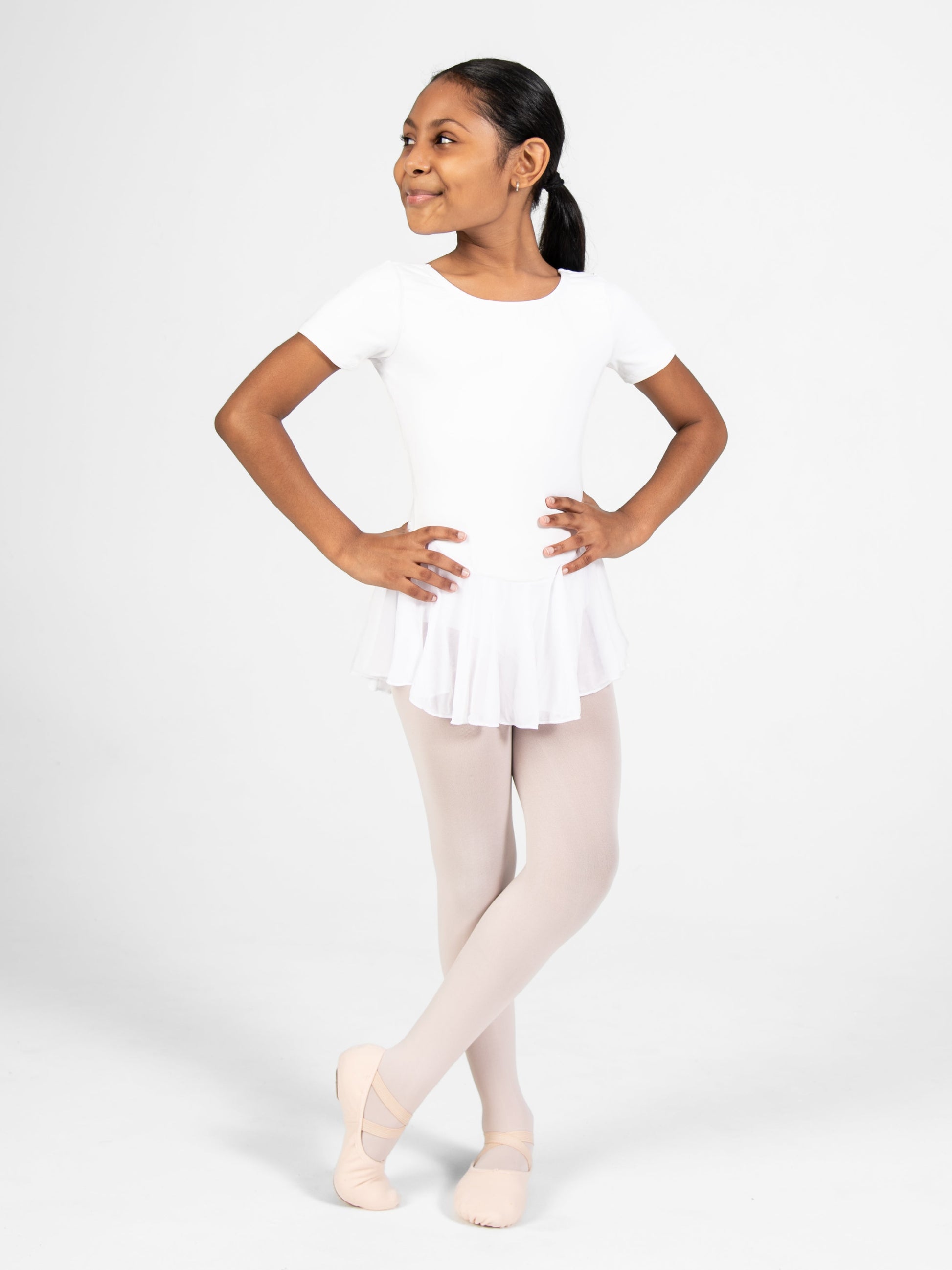 ProWear Short Sleeve Dress with Chiffon Skirt - White