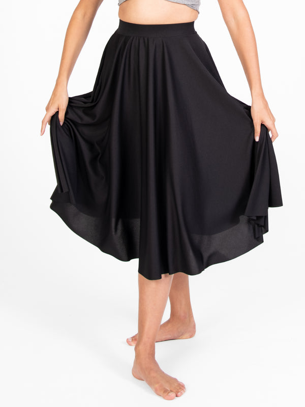 Below-The-Knee Circle Skirt - Child - Black, front view