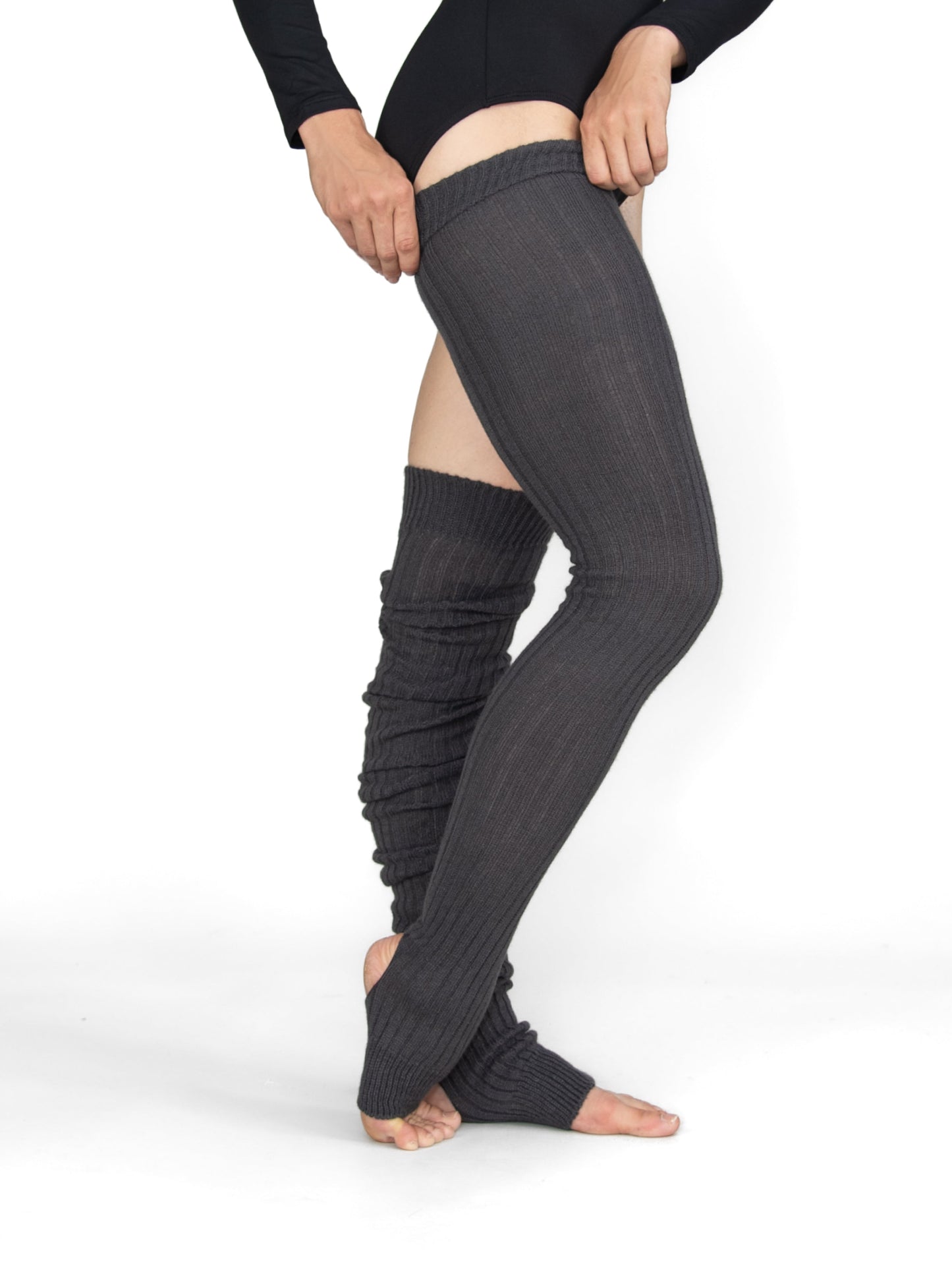 48 inch Stirrup Legwarmers - Charcoal, side view