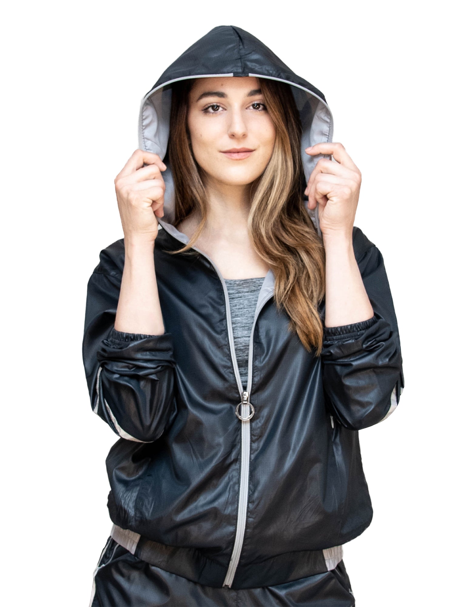 Lightweight Ripstop Hooded Zip-Up Jacket with Reflective Trim