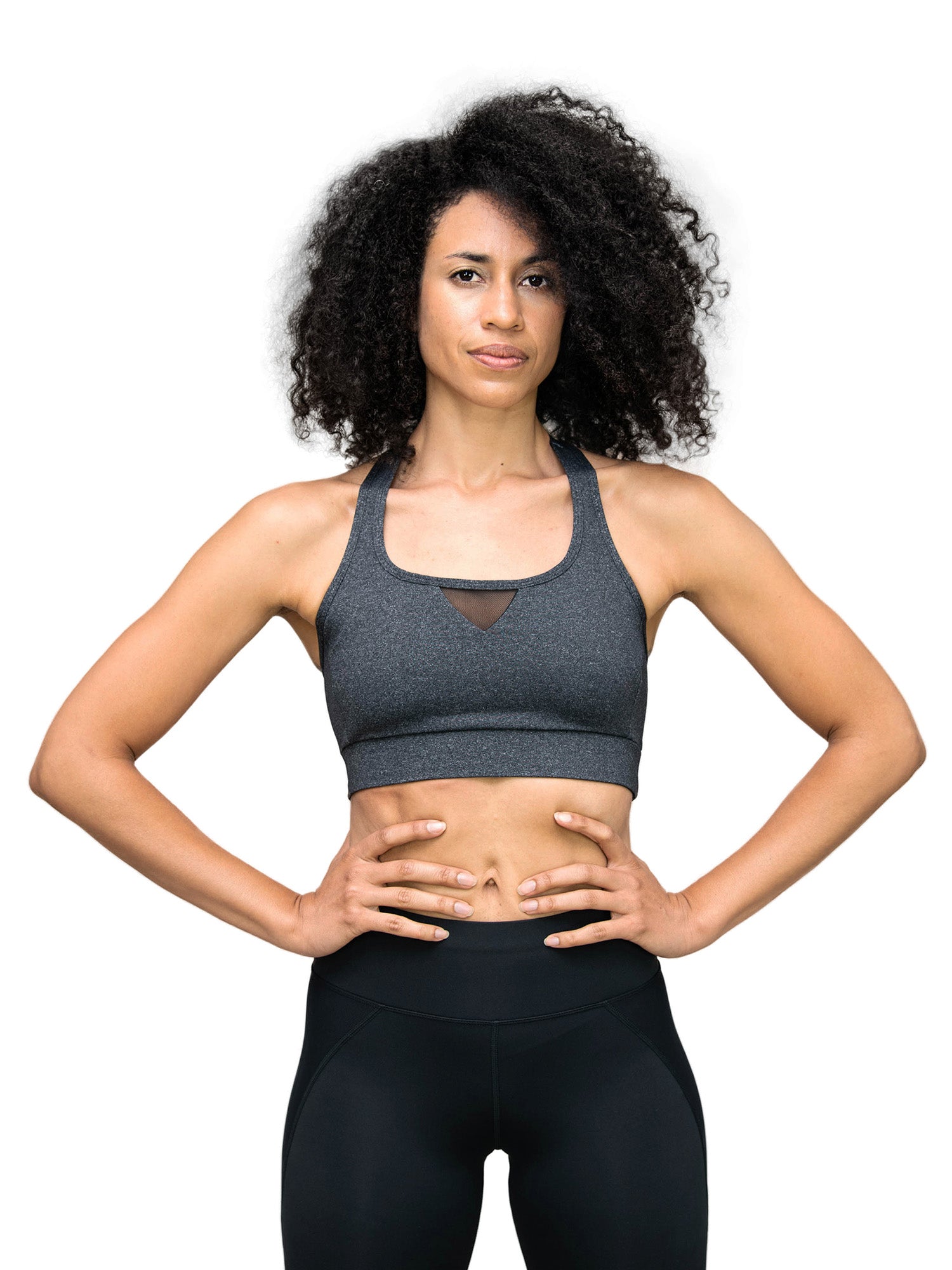 Fine Heather T-Back Bra Top with Mesh Inserts - WOMENS