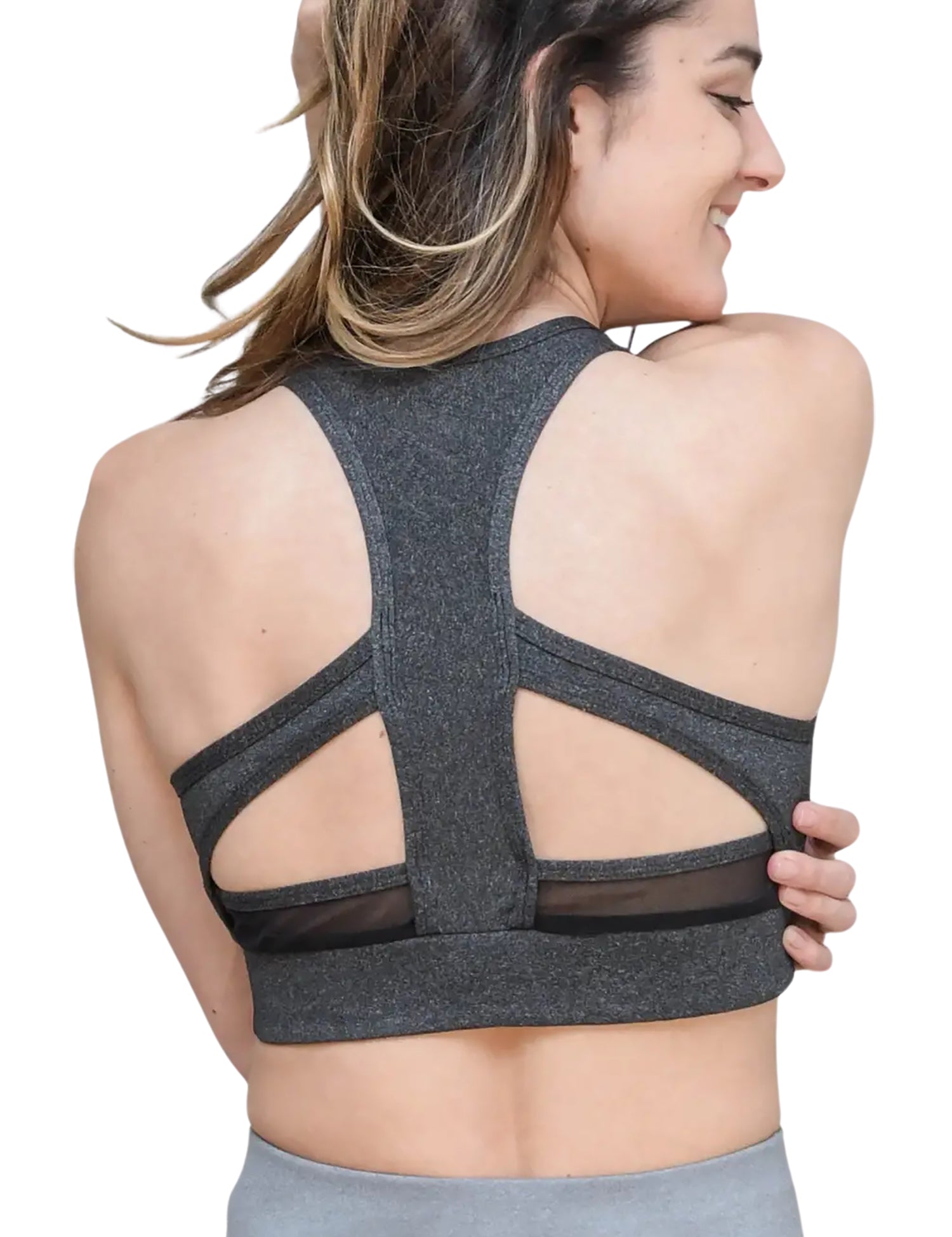 Fine Heather Racerback Bra Top with Sporty Cutouts - WOMENS