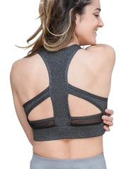 Fine Heather Racerback Bra Top with Sporty Cutouts - WOMENS
