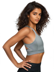 Fine Heather Racerback Bra Top with Sporty Cutouts - WOMENS