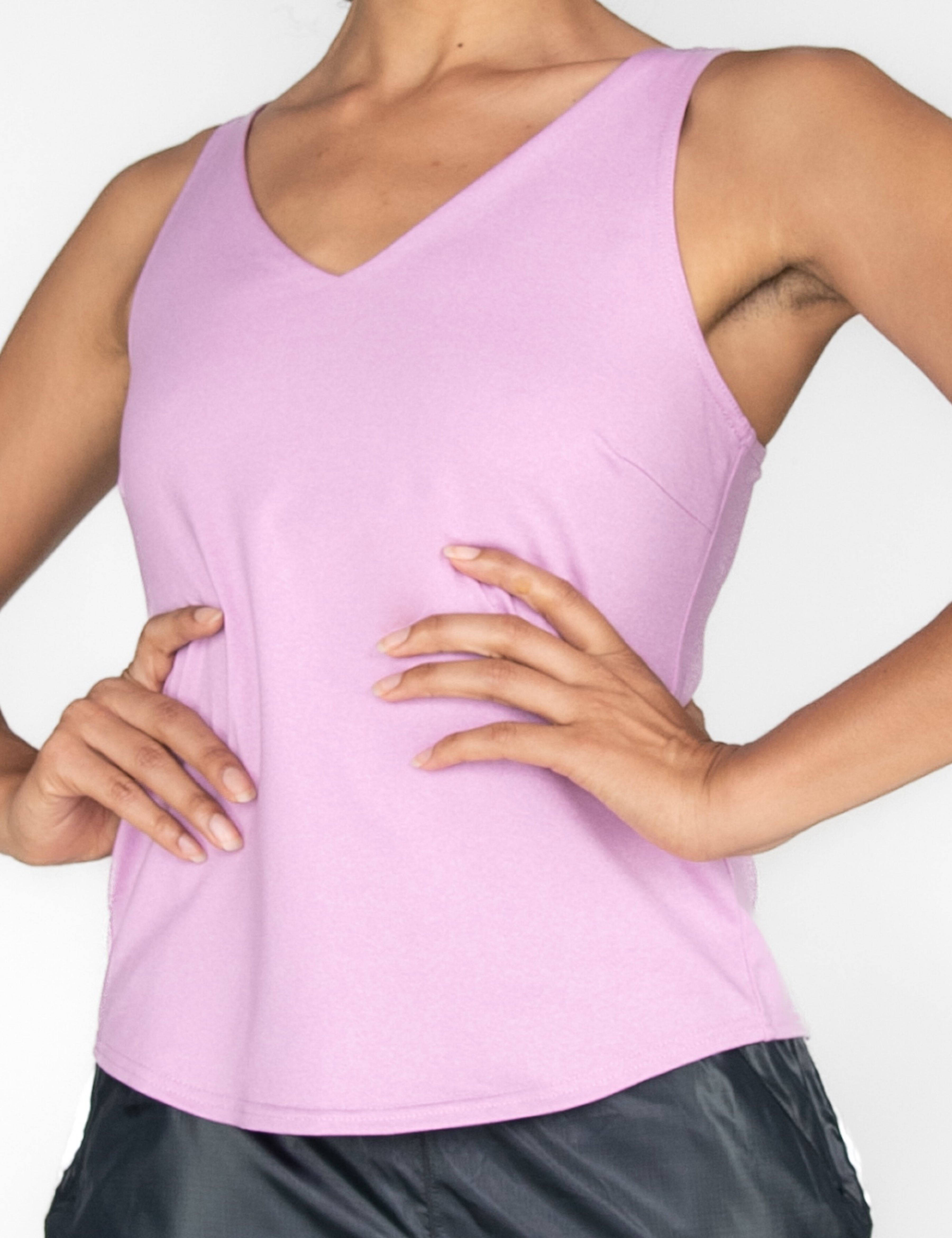 Fine Heather V-Neck Built-in Bra Pullover - WOMENS