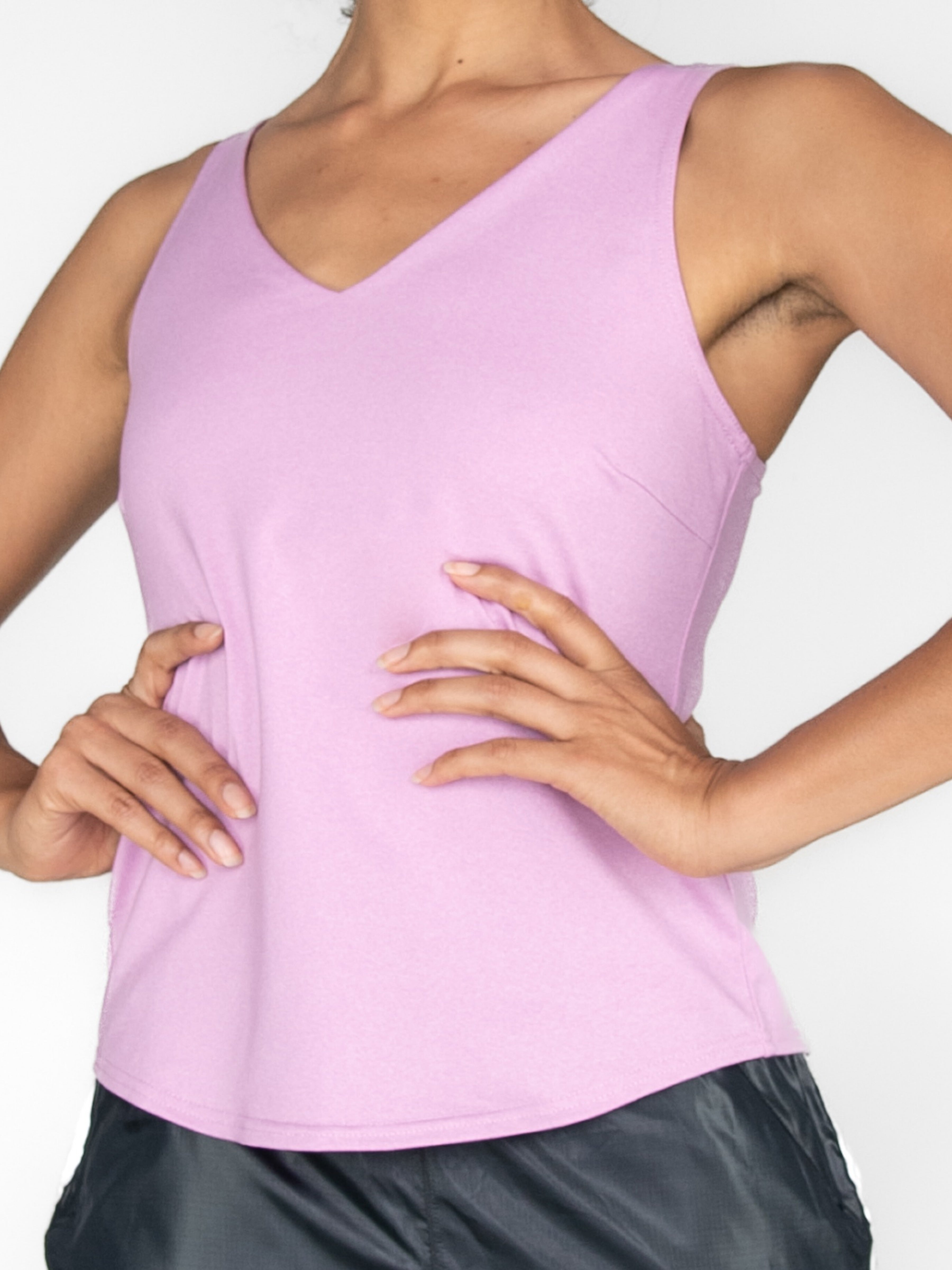 Fine Heather V-Neck Built-in Bra Pullover - WOMENS