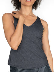 Fine Heather V-Neck Built-in Bra Pullover - WOMENS
