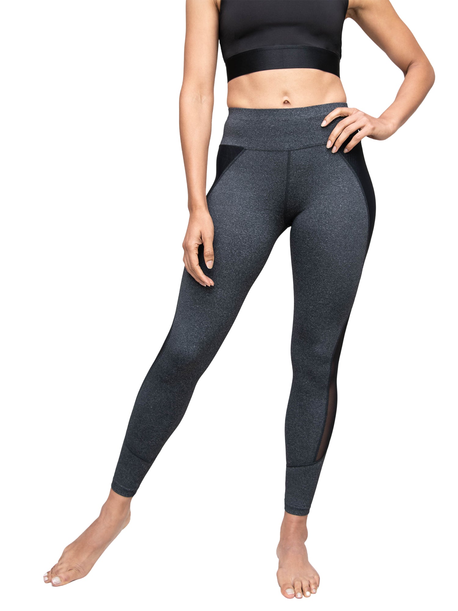 Fine Heather Leggings with Power Mesh Inserts - WOMENS