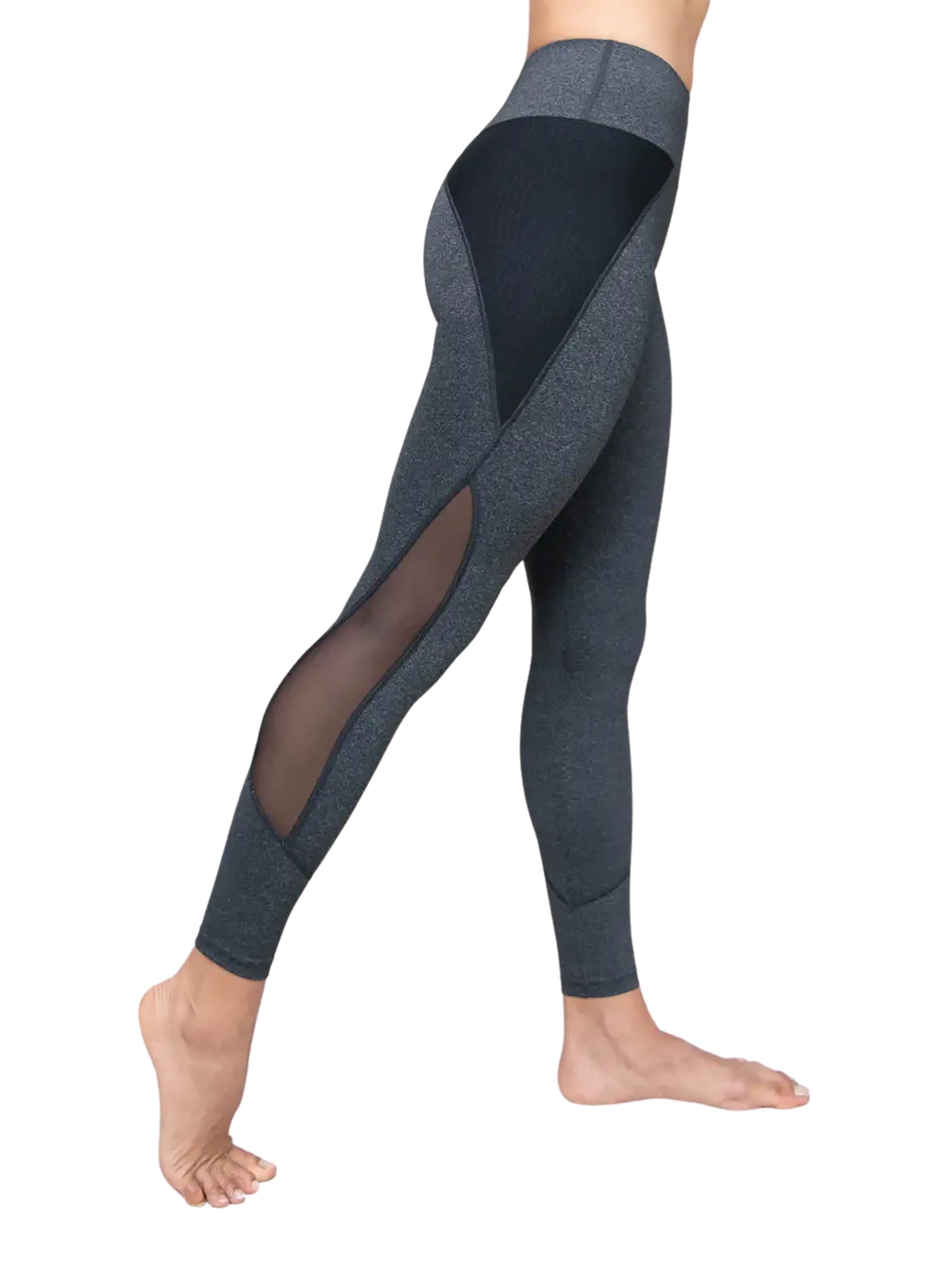 Fine Heather Leggings with Power Mesh Inserts - WOMENS