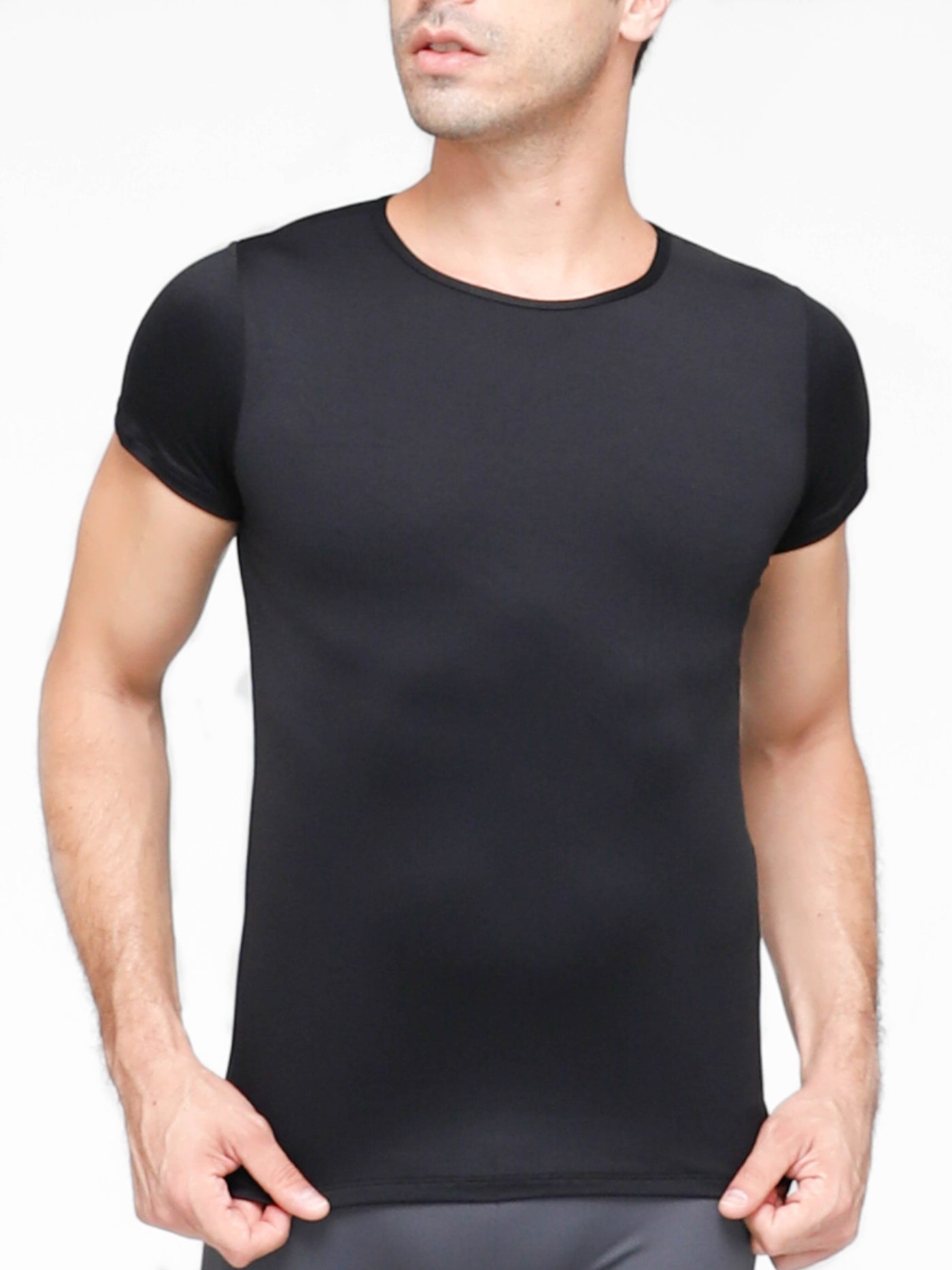 Short-sleeved Cotton Shirt - Black - Men