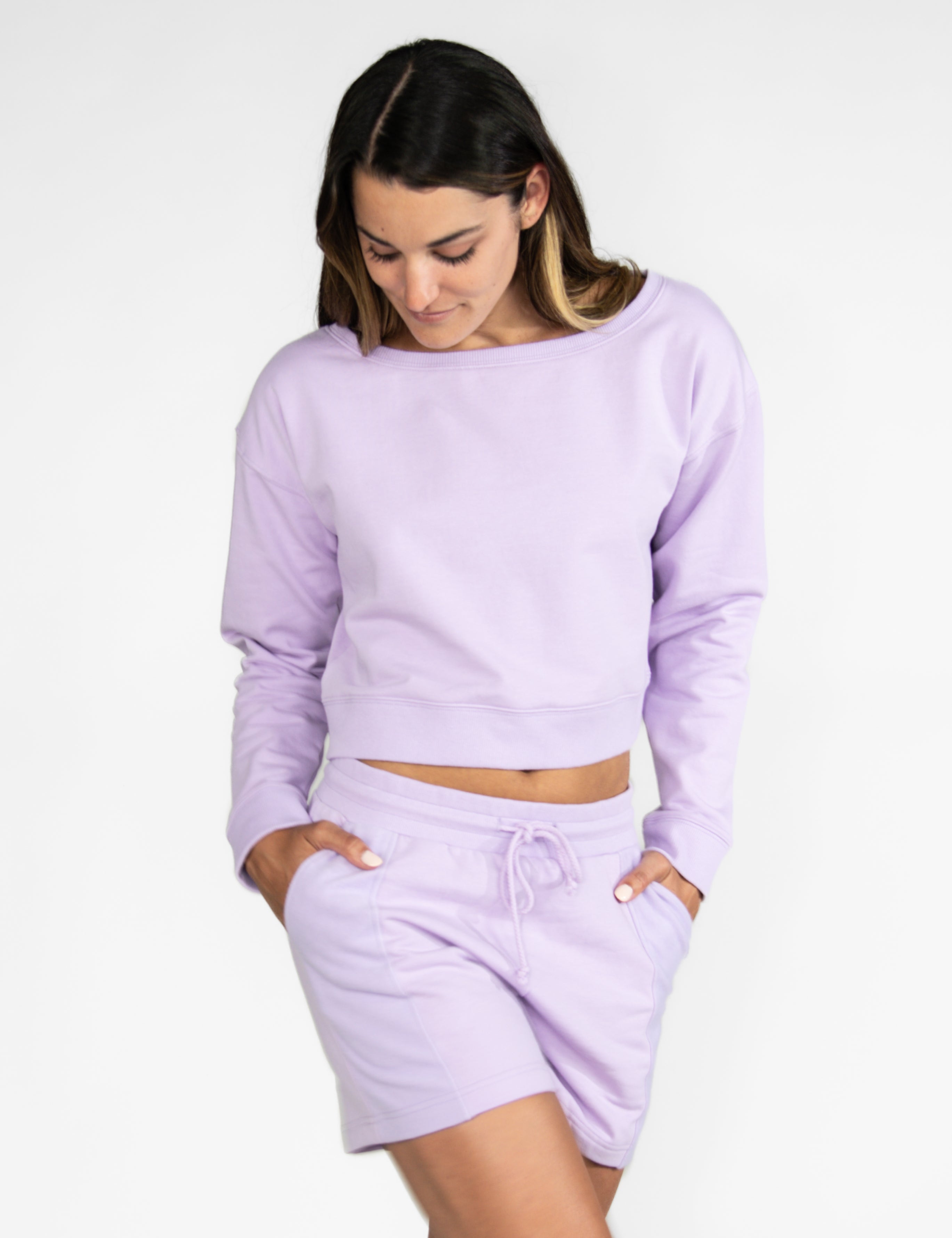 French Terry Off Shoulder Cropped Sweatshirt