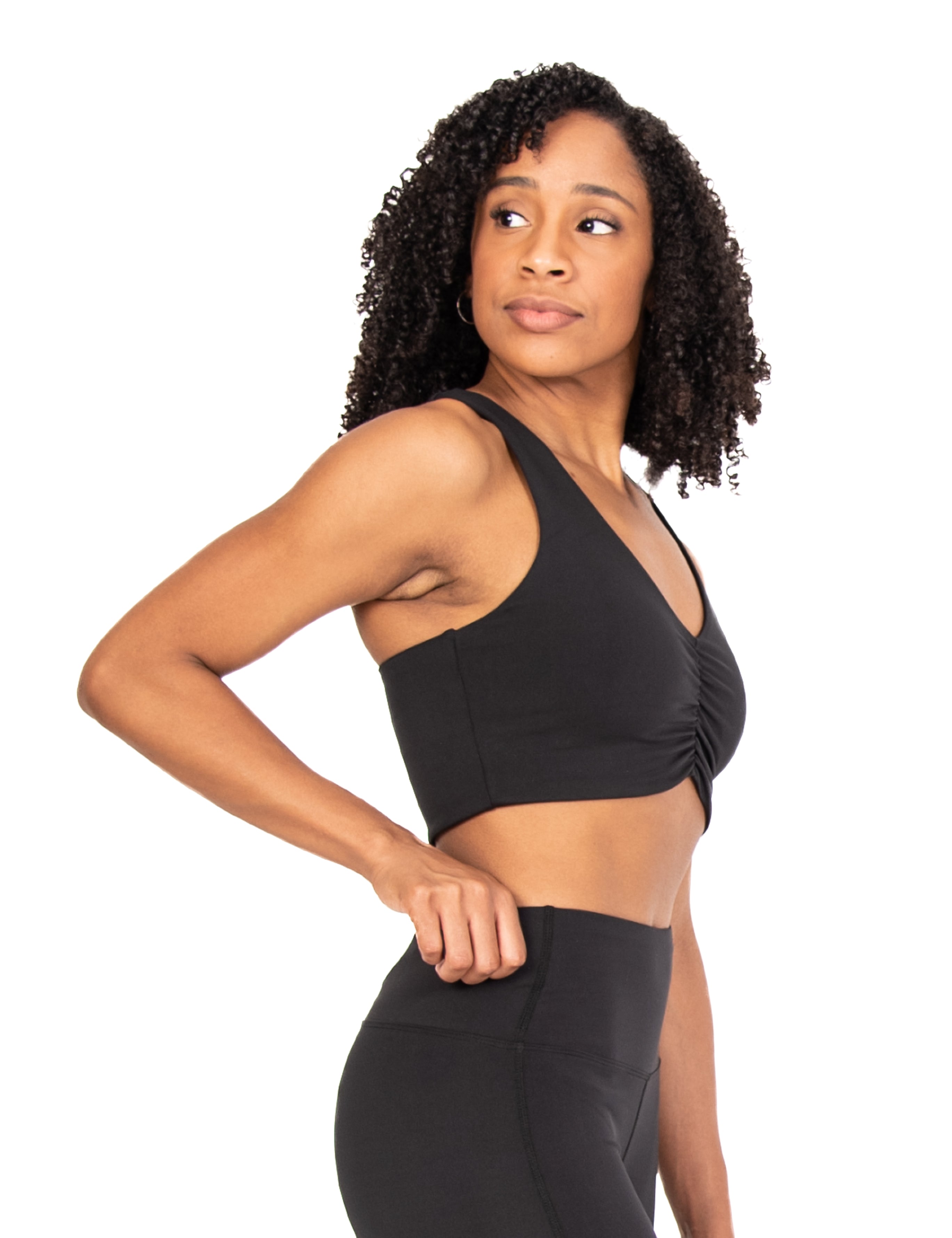 Recycled Poly Shirred Front Racerback Sports Bra