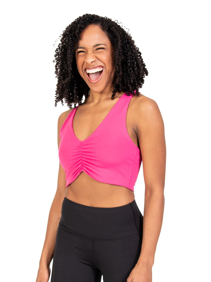 Recycled Poly Shirred Front Racerback Sports Bra