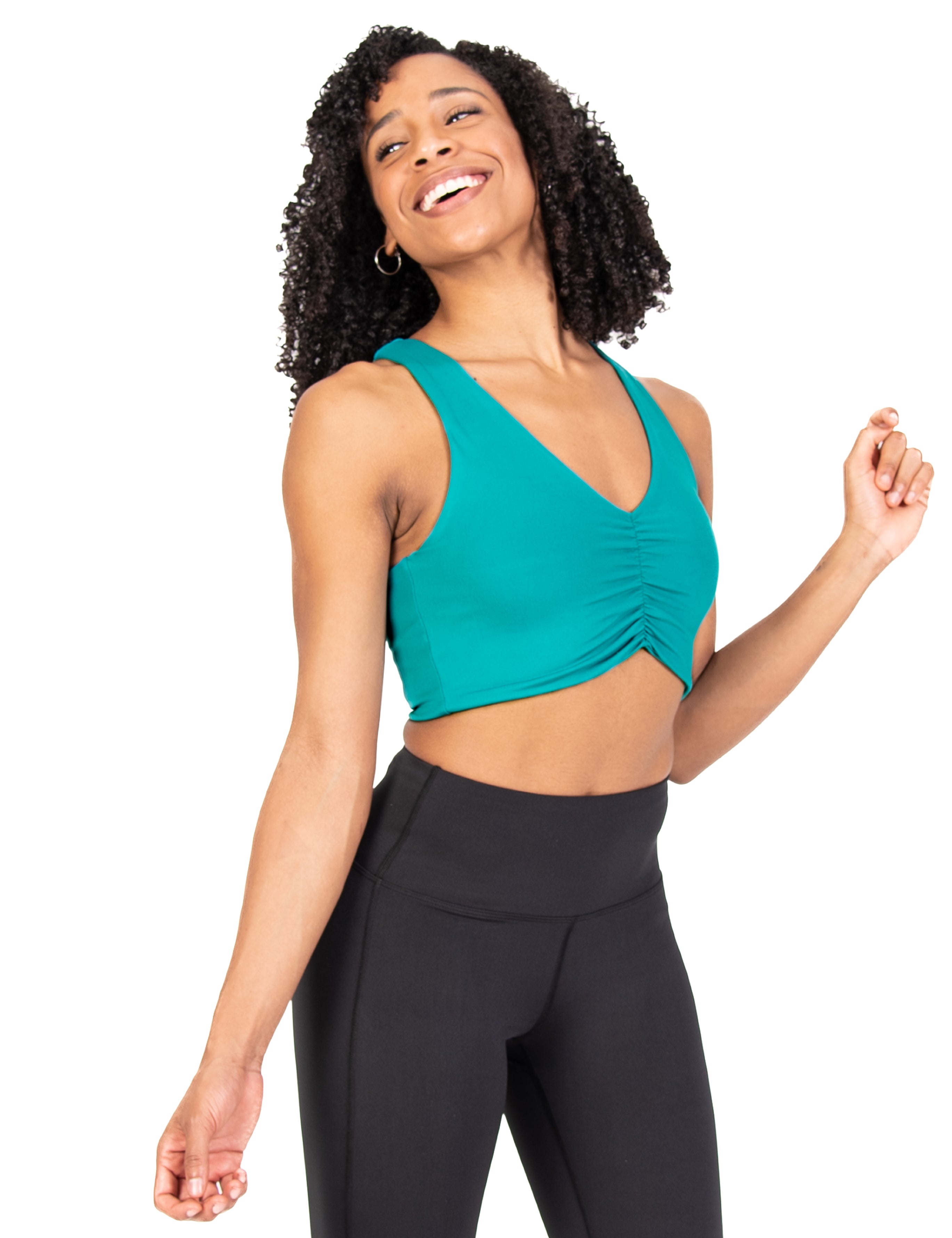 Recycled Poly Shirred Front Racerback Sports Bra