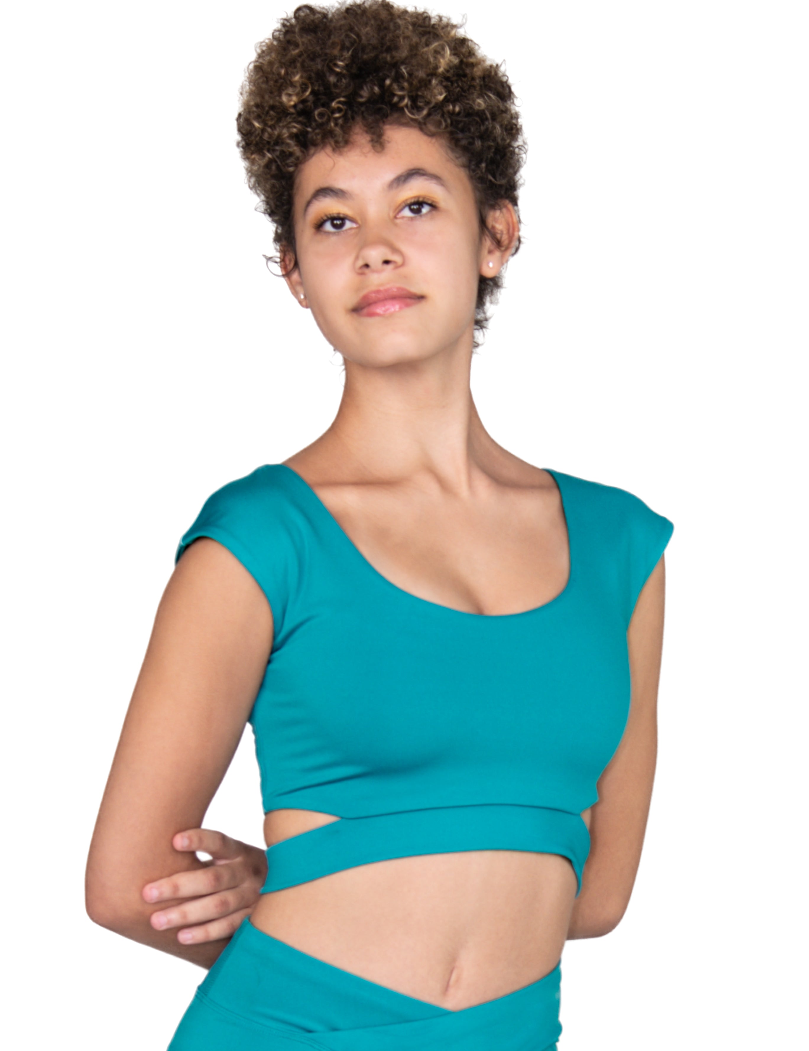 Recycled Poly Cap Sleeve Side Band Crop Top