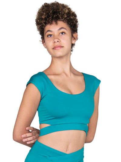 Recycled Poly Cap Sleeve Side Band Crop Top