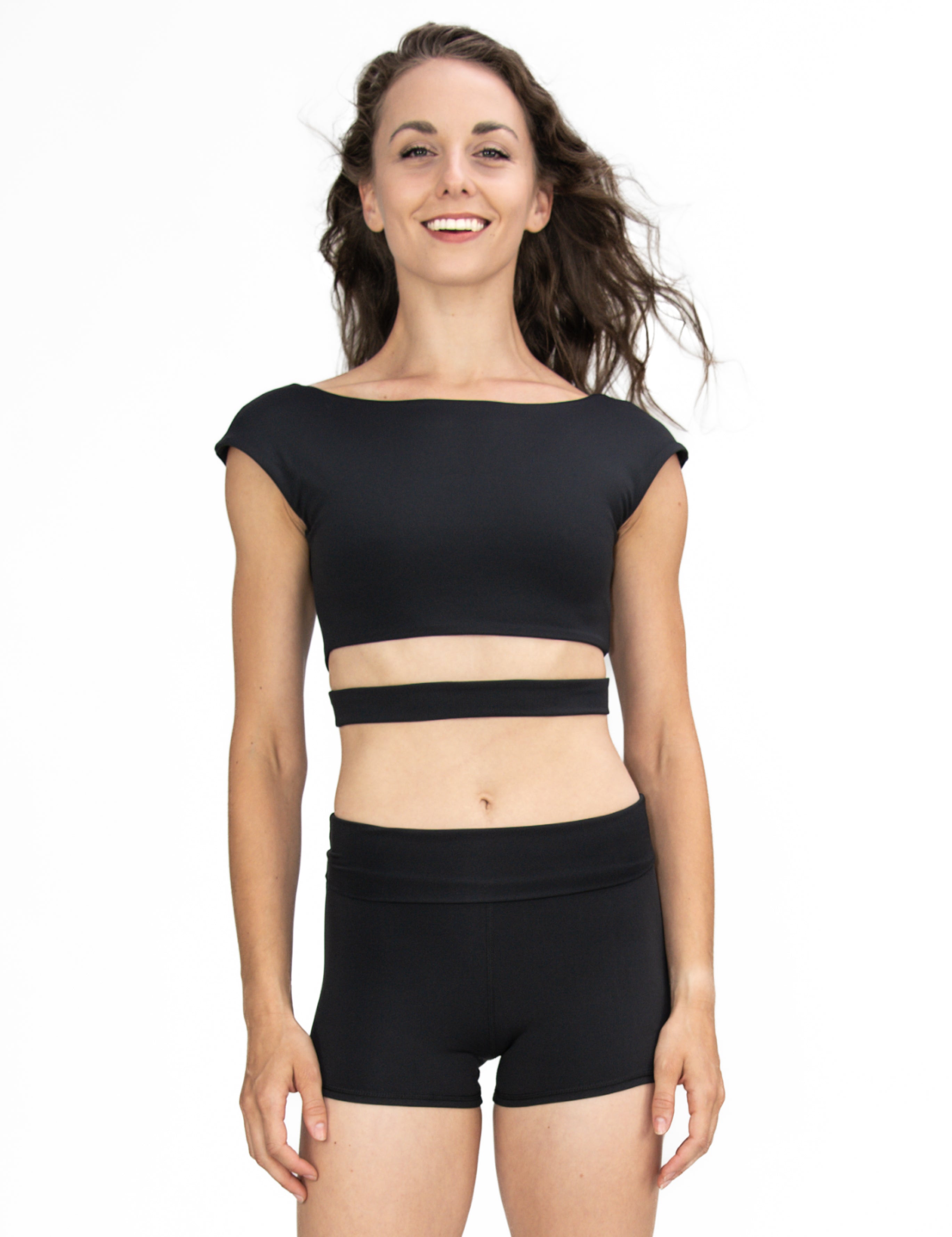 Recycled Poly Cap Sleeve Side Band Crop Top