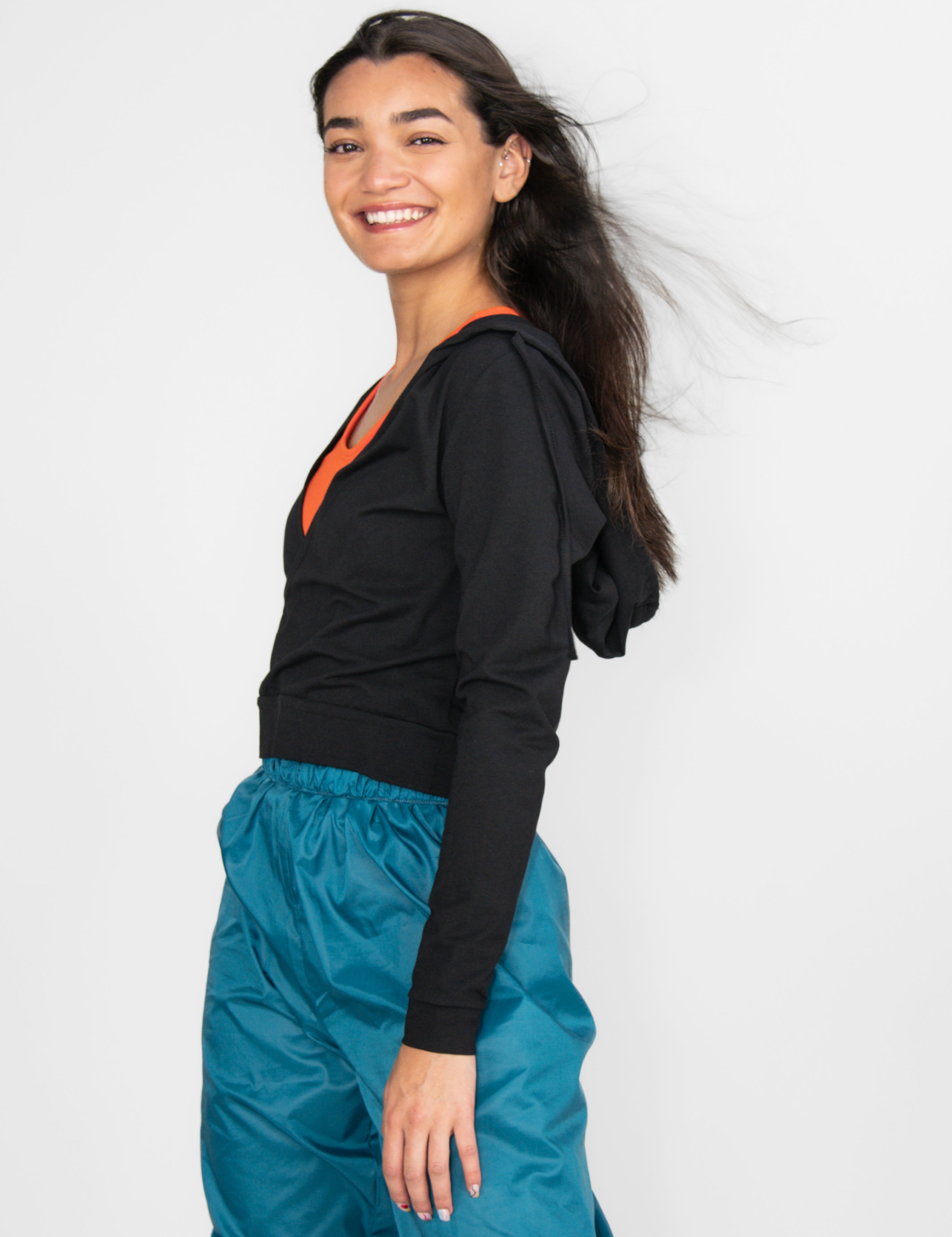 Long Sleeve Cropped Criss Cross Hoodie