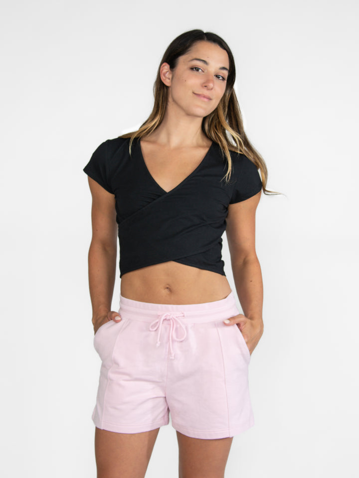 Short Sleeve Criss Cross Crop Top