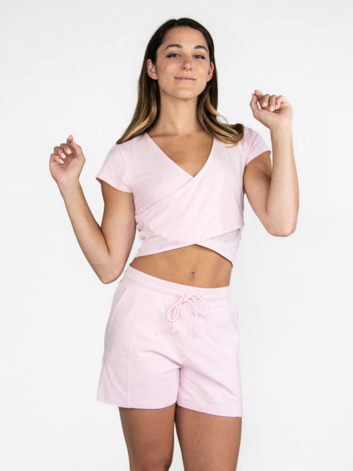 Short Sleeve Criss Cross Crop Top