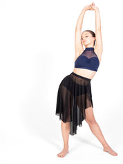 Asymmetrical Petal Front Slit Power Mesh Skirt - WOMENS