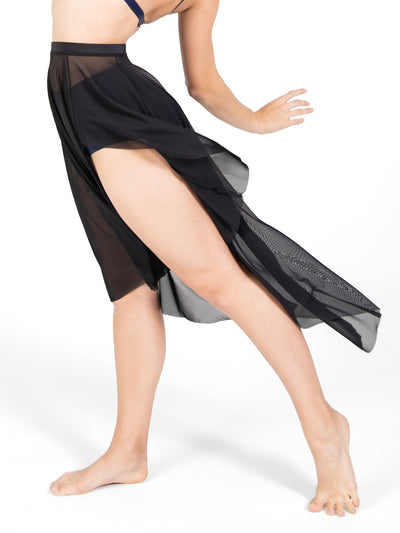 Asymmetrical Petal Front Slit Power Mesh Skirt - WOMENS