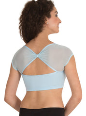 Mesh Overlay Back Bow Crop Top - WOMENS