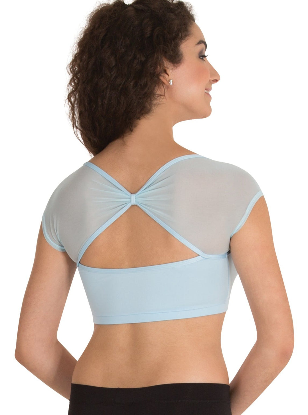 Mesh Overlay Back Bow Crop Top - WOMENS