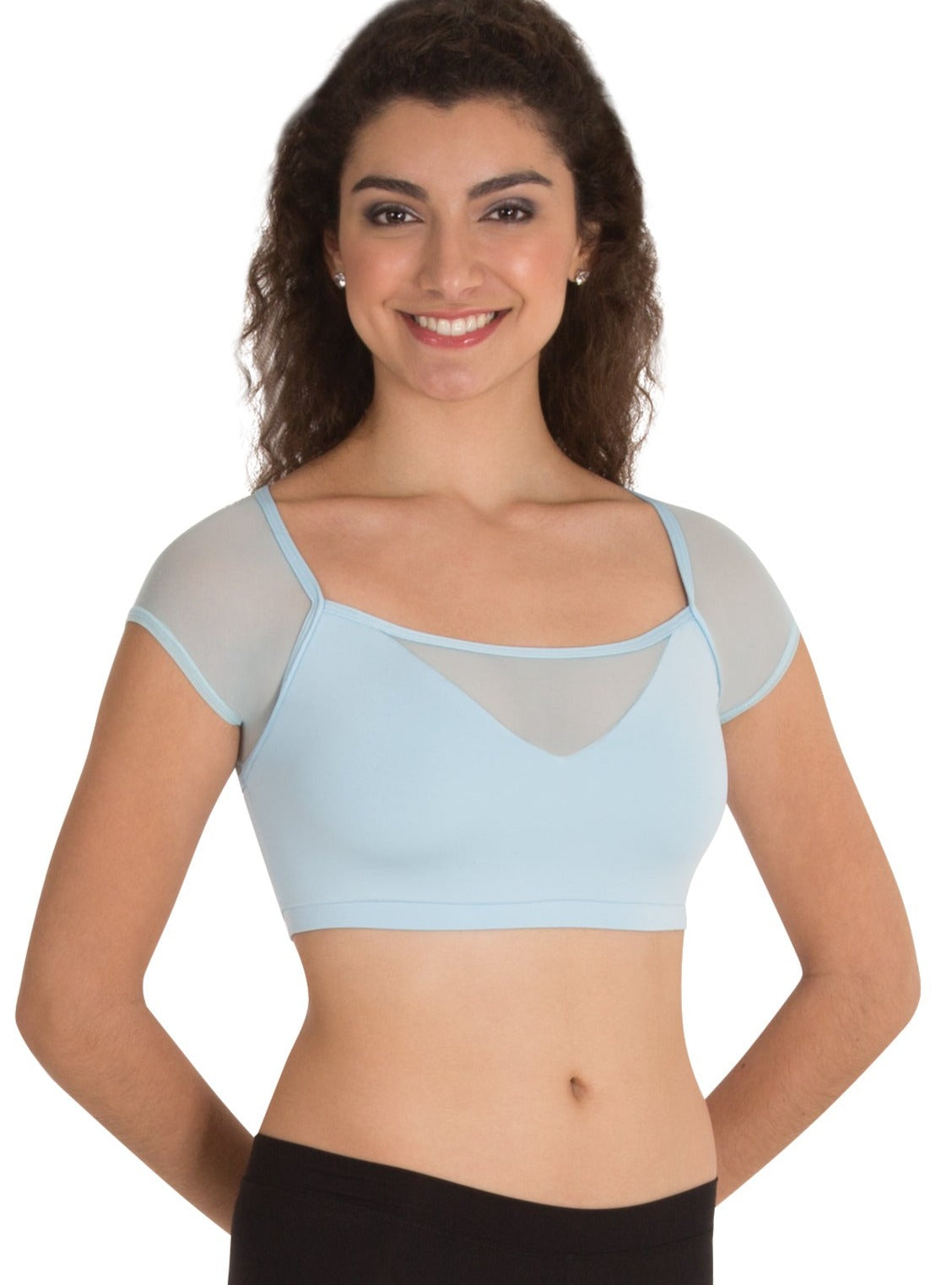 Mesh Overlay Back Bow Crop Top - WOMENS