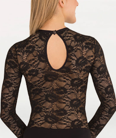 Leotard With Lace Body and Long Sleeves - WOMENS