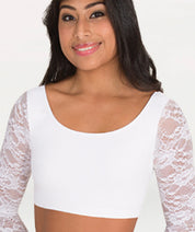 Long Sleeve Scoop Neck Bra With Lace Sleeves - WOMENS