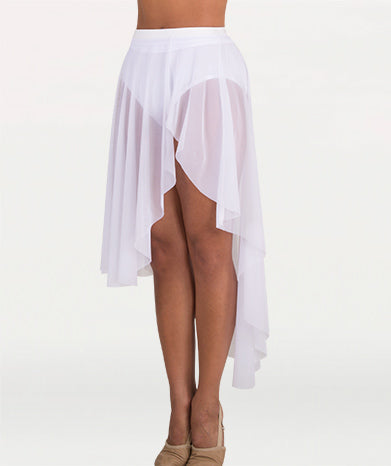 Asymmetrical Petal Front Slit Power Mesh Skirt - WOMENS