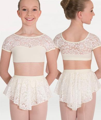 Lace dance skirt  for Tiler Peck Designs, a girls and womens dancewear collection for Body Wrappers by Tiler Peck, Principle Dancer of New York City Ballet NYCB who can also be seen as Sienna Milken in the Netflix series Pretty Little Things.