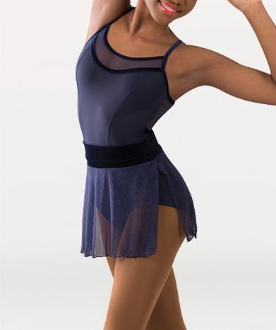 Side slit mesh ballet skirt for Tiler Peck Designs, a girls and womens dancewear collection for Body Wrappers by Tiler Peck, Principle Dancer of New York City Ballet NYCB who can also be seen as Sienna Milken in the Netflix series Pretty Little Things.