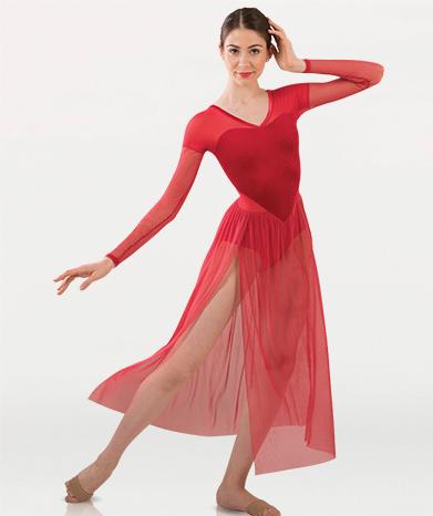 Sheer dance dress costume for Tiler Peck Designs, a girls and womens dancewear collection for Body Wrappers by Tiler Peck, Principle Dancer of New York City Ballet NYCB who can also be seen as Sienna Milken in the Netflix series Pretty Little Things.